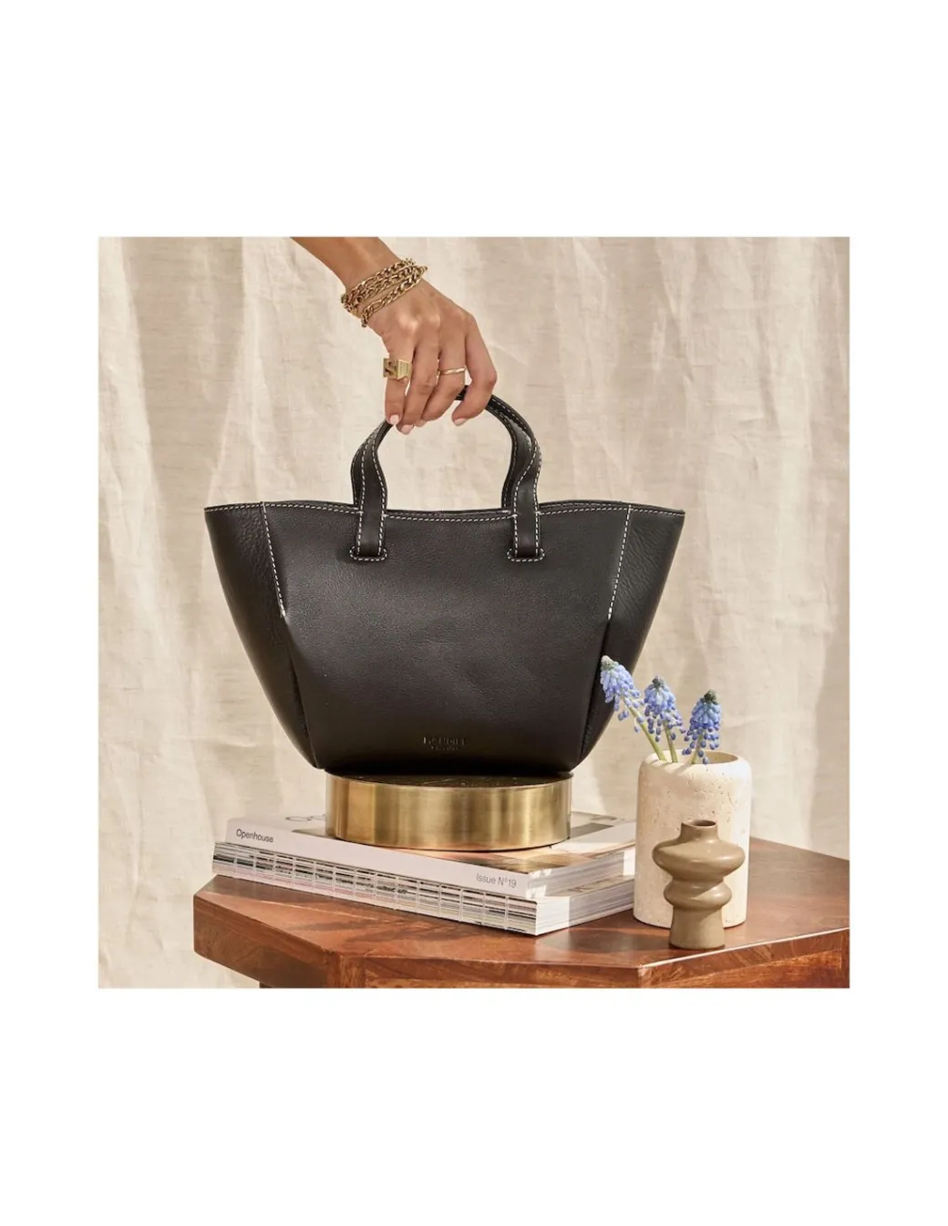 Women'S Leather Bag^MONPIEL Mini Leather Basket Bag Black