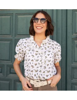 Shirts And Blouses^MONPIEL Nadia Short-Sleeve Ruffled Shirt Blue Flowers