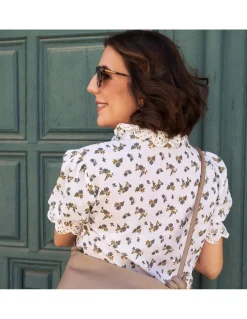 Shirts And Blouses^MONPIEL Nadia Short-Sleeve Ruffled Shirt Blue Flowers