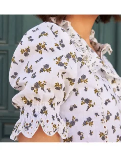 Shirts And Blouses^MONPIEL Nadia Short-Sleeve Ruffled Shirt Blue Flowers