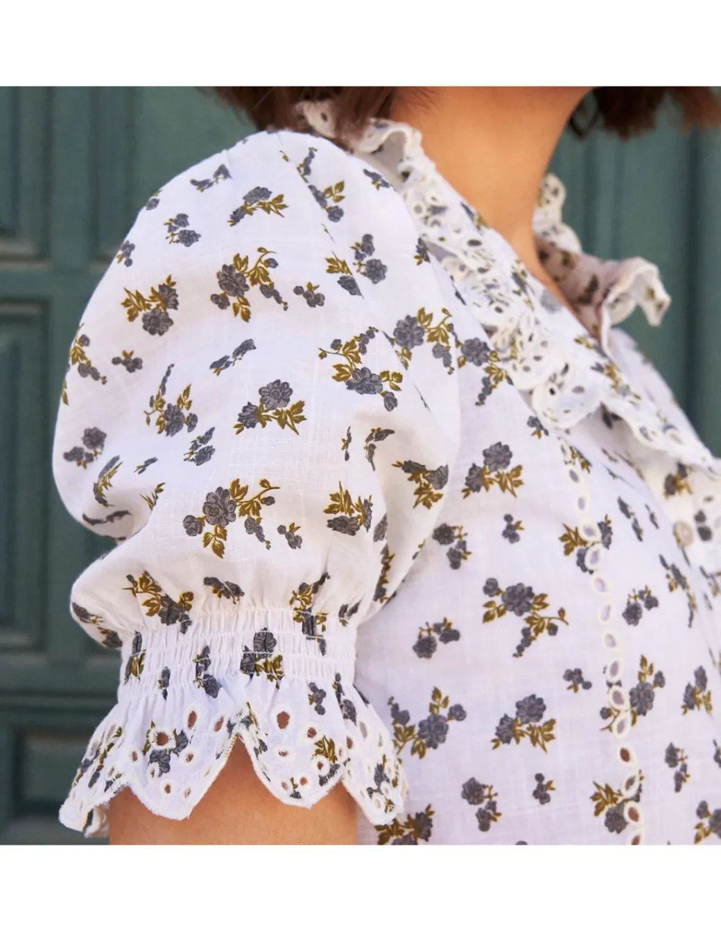 Shirts And Blouses^MONPIEL Nadia Short-Sleeve Ruffled Shirt Blue Flowers
