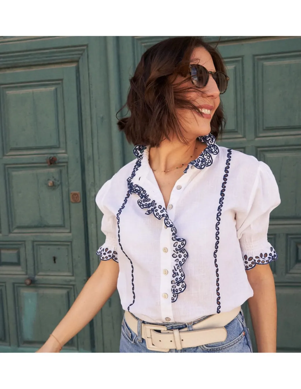 Shirts And Blouses^MONPIEL Nadia Short-Sleeve Ruffled Shirt White