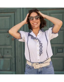 Shirts And Blouses^MONPIEL Nadia Short-Sleeve Ruffled Shirt White