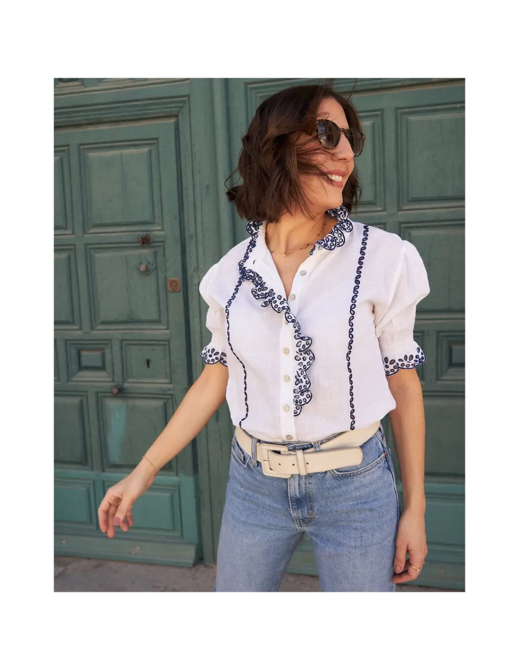 Shirts And Blouses^MONPIEL Nadia Short-Sleeve Ruffled Shirt White