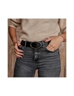 Women'S Leather Belts^MONPIEL Oval Buckle Belt Black