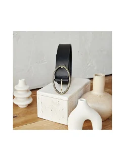 Women'S Leather Belts^MONPIEL Oval Buckle Belt Black