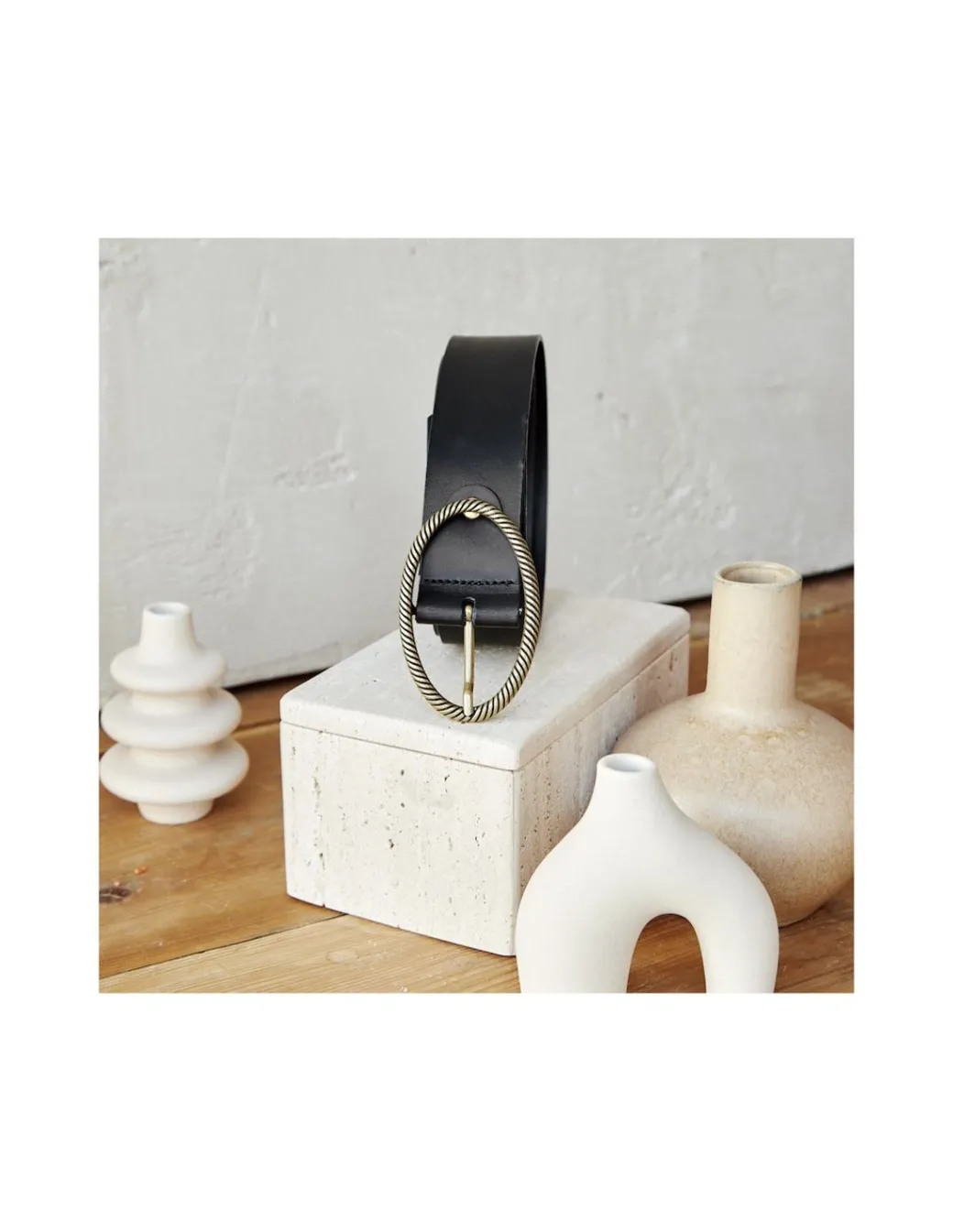 Women'S Leather Belts^MONPIEL Oval Buckle Belt Black
