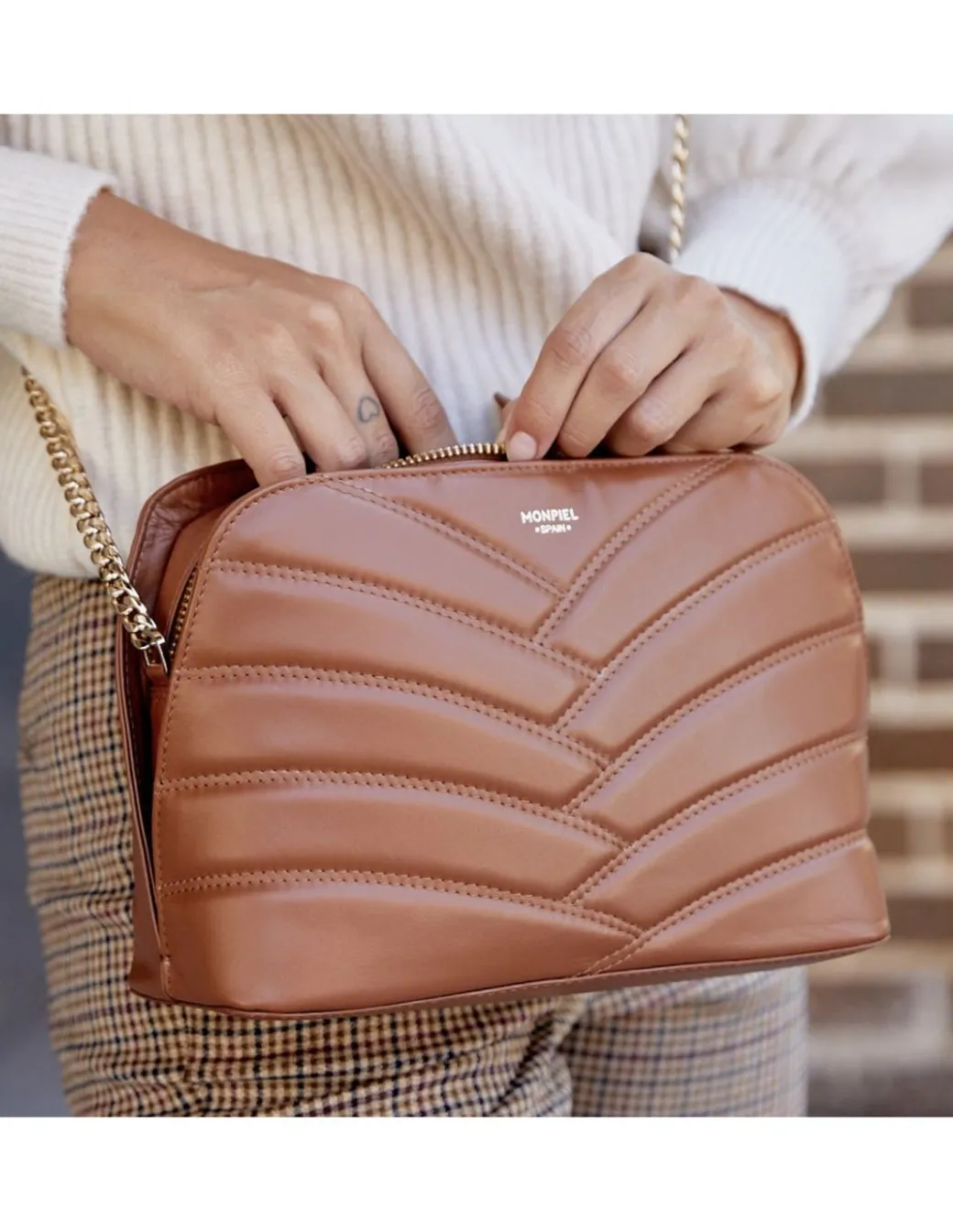 Women'S Leather Bag^MONPIEL Quilted Bag With Gold Chain Leather