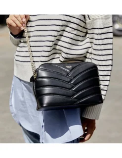 Women'S Leather Bag^MONPIEL Quilted Leather Bag With Gold Chain Black