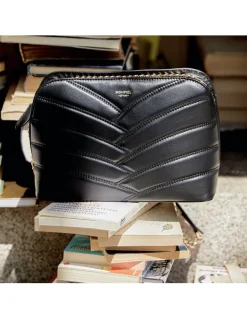 Women'S Leather Bag^MONPIEL Quilted Leather Bag With Gold Chain Black