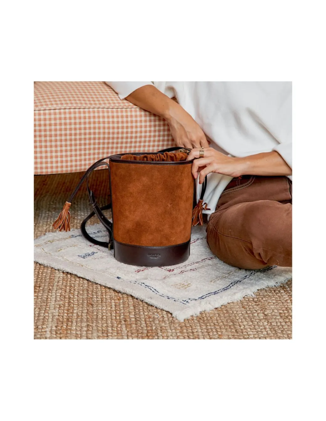 Women'S Leather Bag^MONPIEL Round Bucket Bag Tan Suede