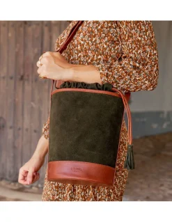 Women'S Leather Bag^MONPIEL Round Bucket Bag Green Suede