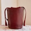 Women'S Leather Bag^MONPIEL Round Bucket Bag Burgundy Snake