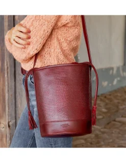 Women'S Leather Bag^MONPIEL Round Bucket Bag Burgundy Snake