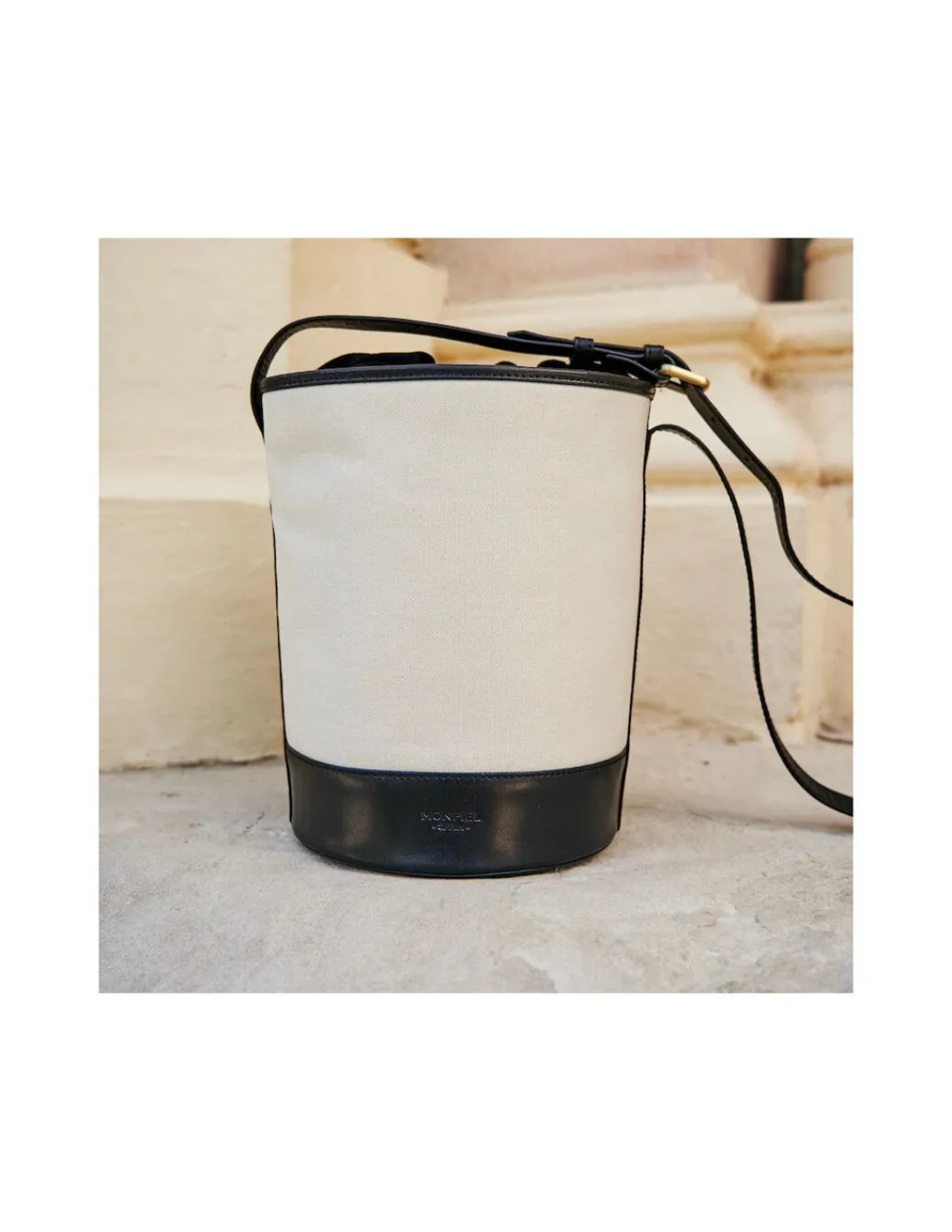 Women'S Leather Bag^MONPIEL Round Canvas Bucket Bag Black