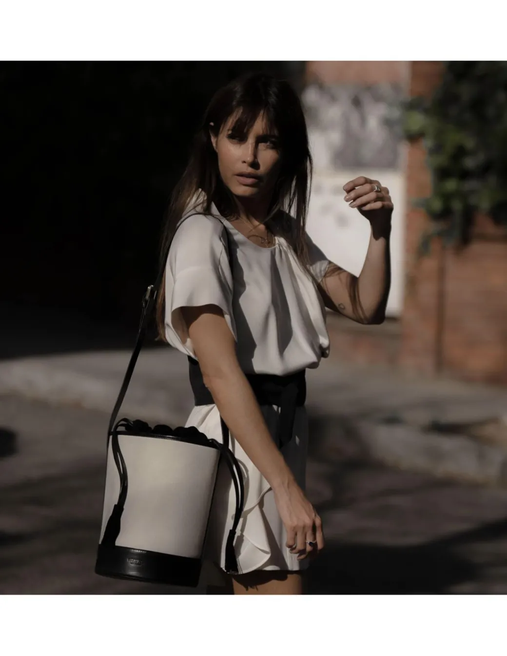 Women'S Leather Bag^MONPIEL Round Canvas Bucket Bag Black
