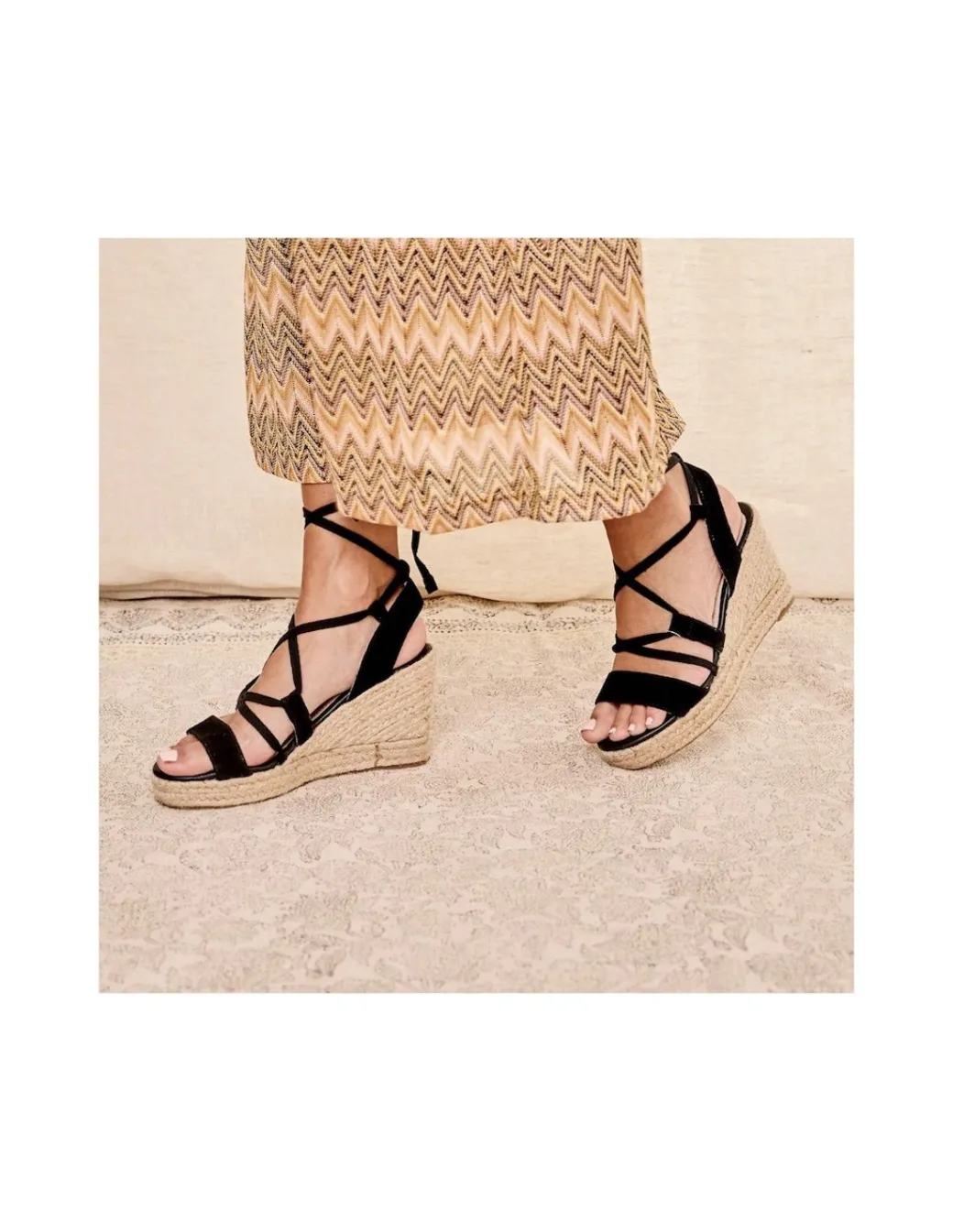 Espadrille^MONPIEL Salina Wedge Espadrille With Straps Black
