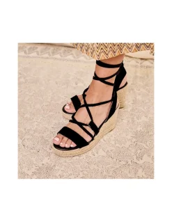 Espadrille^MONPIEL Salina Wedge Espadrille With Straps Black
