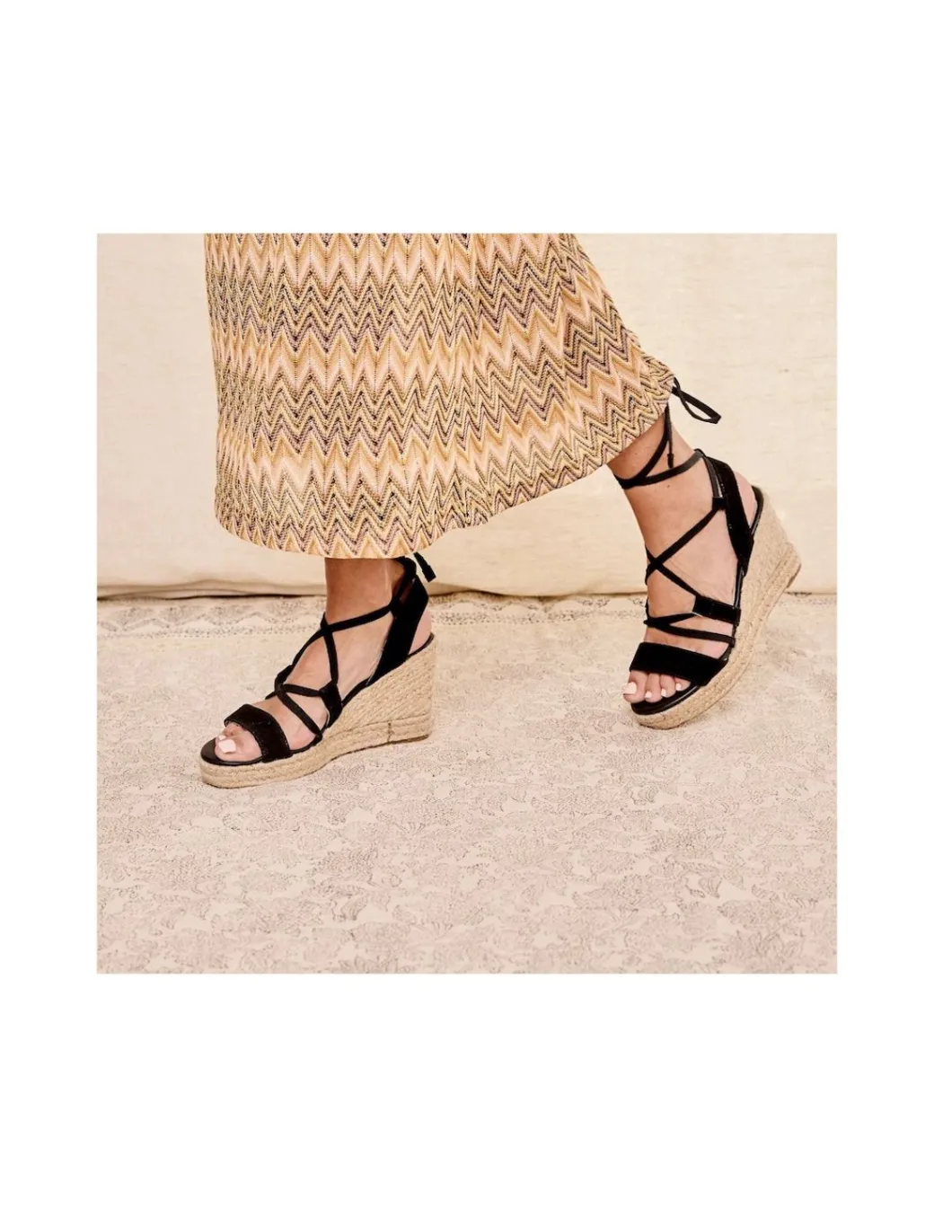 Espadrille^MONPIEL Salina Wedge Espadrille With Straps Black