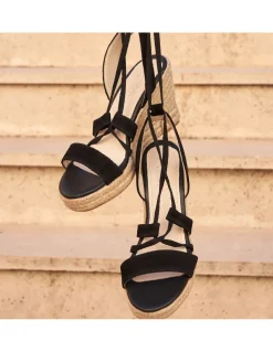 Espadrille^MONPIEL Salina Wedge Espadrille With Straps Black