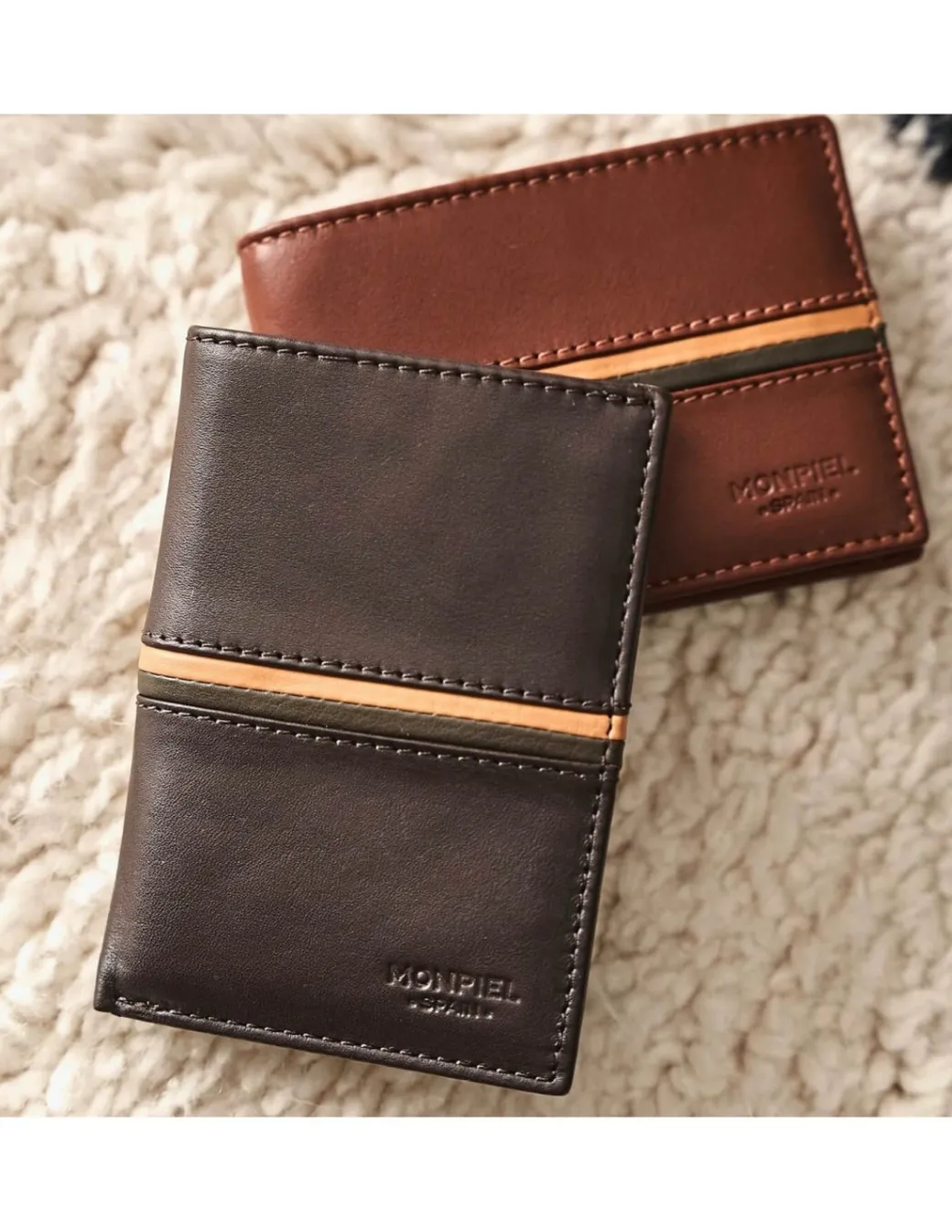 Men'S Leather Wallets^MONPIEL Single Banknote Color Stripes Havana