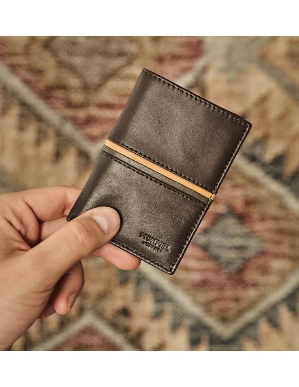 Men'S Leather Wallets^MONPIEL Single Banknote Color Stripes Brown