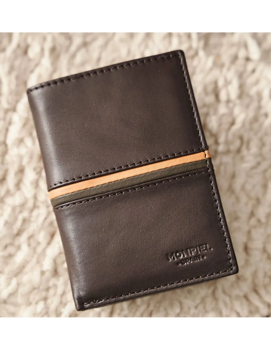 Men'S Leather Wallets^MONPIEL Single Banknote Color Stripes Brown