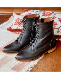 Leather Booty Woman^MONPIEL Vero Women'S Leather Ankle Boots Fine Point Black