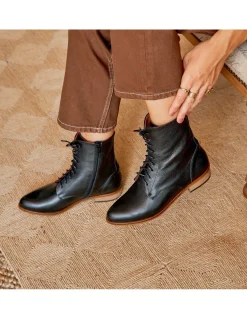 Leather Booty Woman^MONPIEL Vero Women'S Leather Ankle Boots Fine Point Black