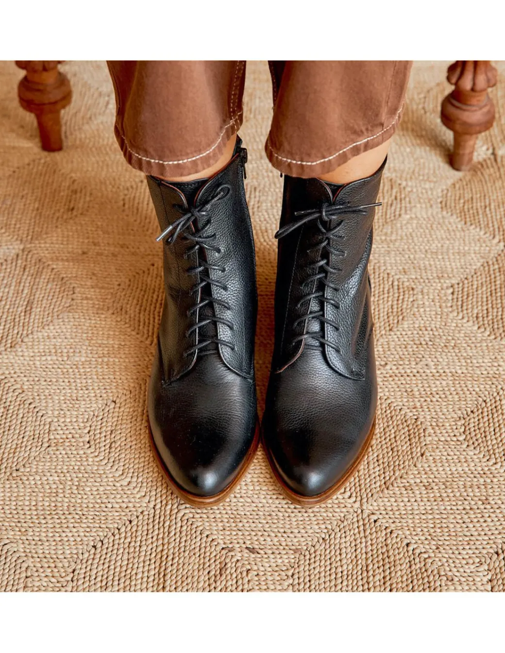 Leather Booty Woman^MONPIEL Vero Women'S Leather Ankle Boots Fine Point Black