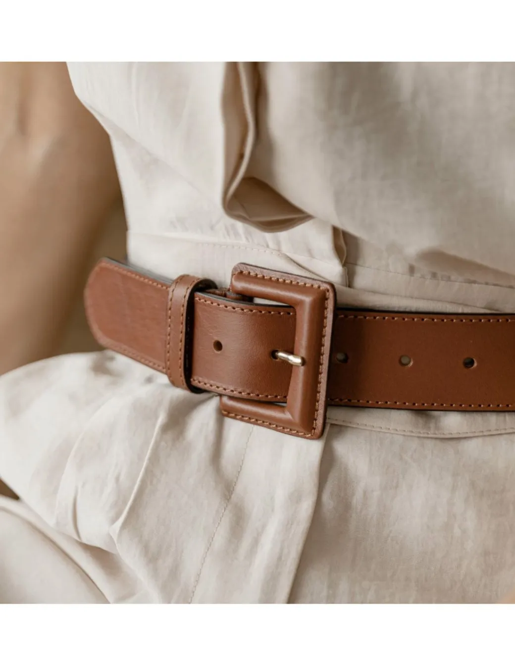 Women'S Leather Belts^MONPIEL Wide Belt With Lined Buckle Leather