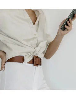 Women'S Leather Belts^MONPIEL Wide Belt With Lined Buckle Leather