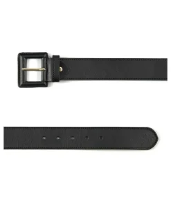 Women'S Leather Belts^MONPIEL Wide Leather Belt With Lined Buckle Black