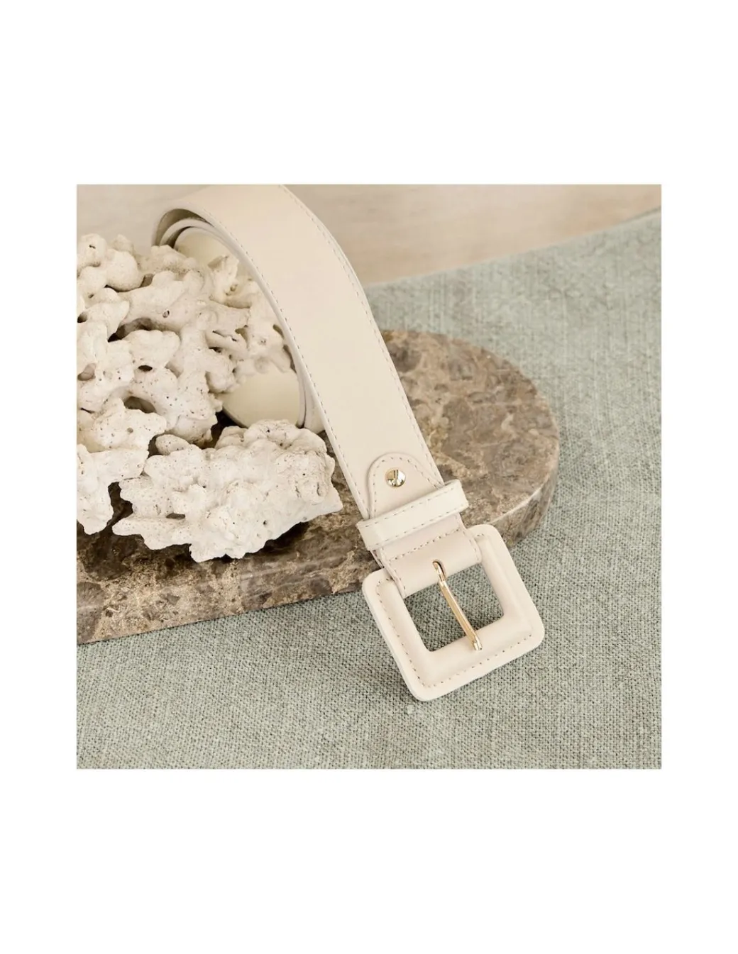 Women'S Leather Belts^MONPIEL Wide Leather Belt With Lined Buckle Beige