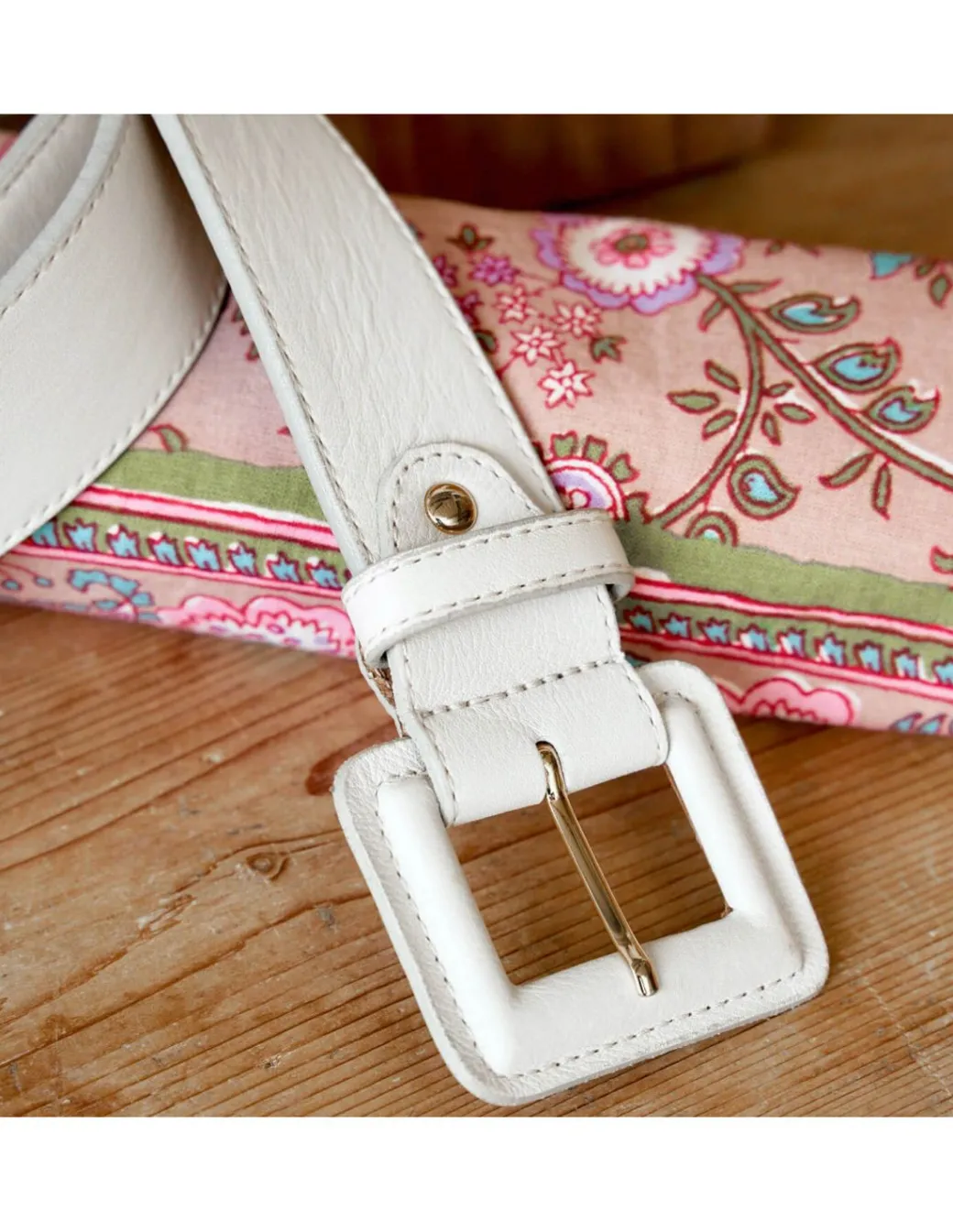 Women'S Leather Belts^MONPIEL Wide Leather Belt With Lined Buckle Beige