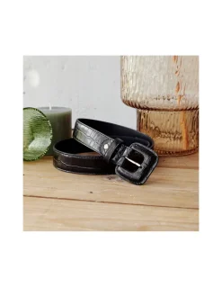 Women'S Leather Belts^MONPIEL Women'S Crocodile Lined Buckle Belt Black