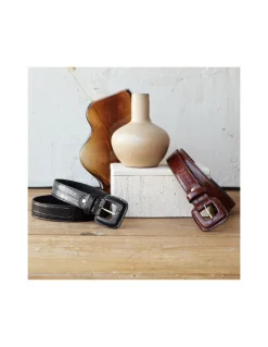 Women'S Leather Belts^MONPIEL Women'S Crocodile Lined Buckle Belt Black