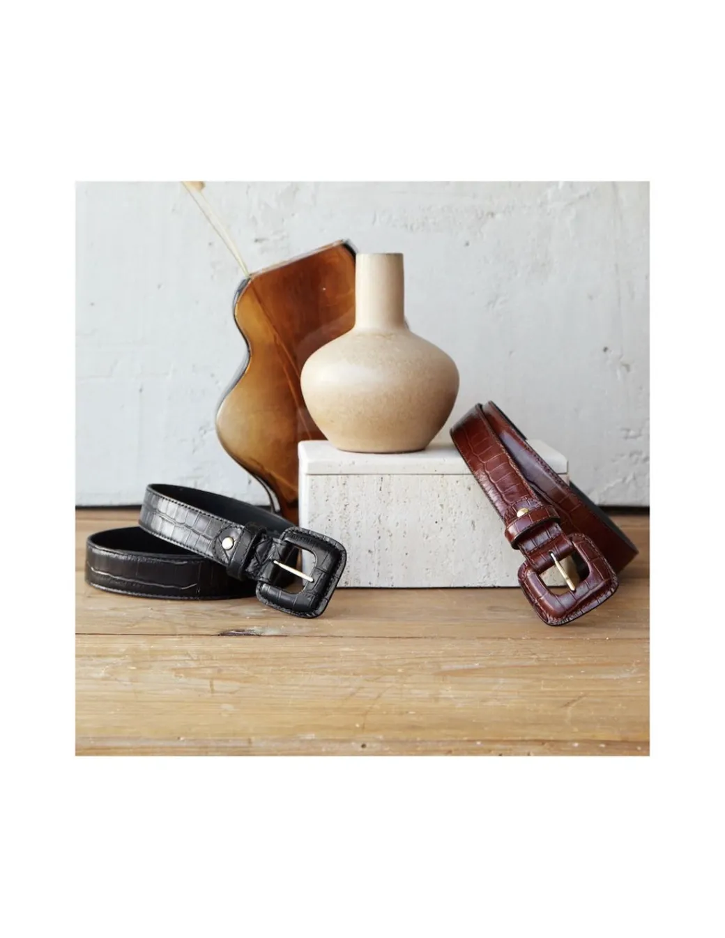 Women'S Leather Belts^MONPIEL Women'S Crocodile Lined Buckle Belt Black