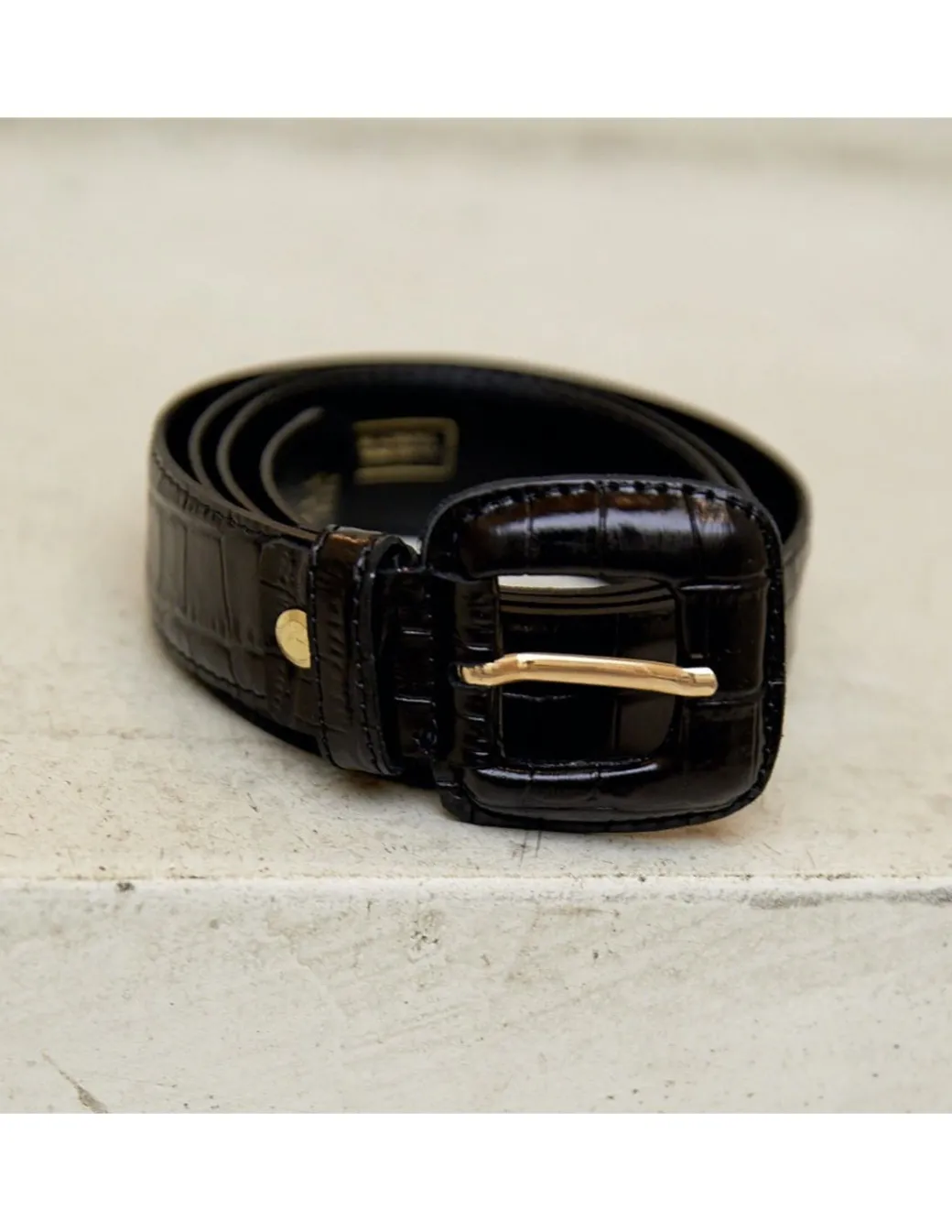 Women'S Leather Belts^MONPIEL Women'S Crocodile Lined Buckle Belt Black