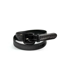 Women'S Leather Belts^MONPIEL Women'S Crocodile Lined Buckle Belt Black