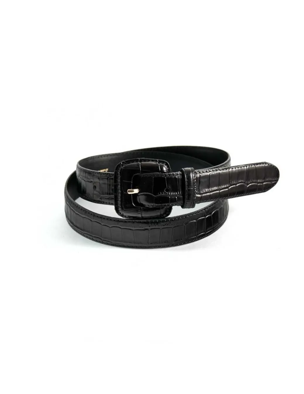 Women'S Leather Belts^MONPIEL Women'S Crocodile Lined Buckle Belt Black