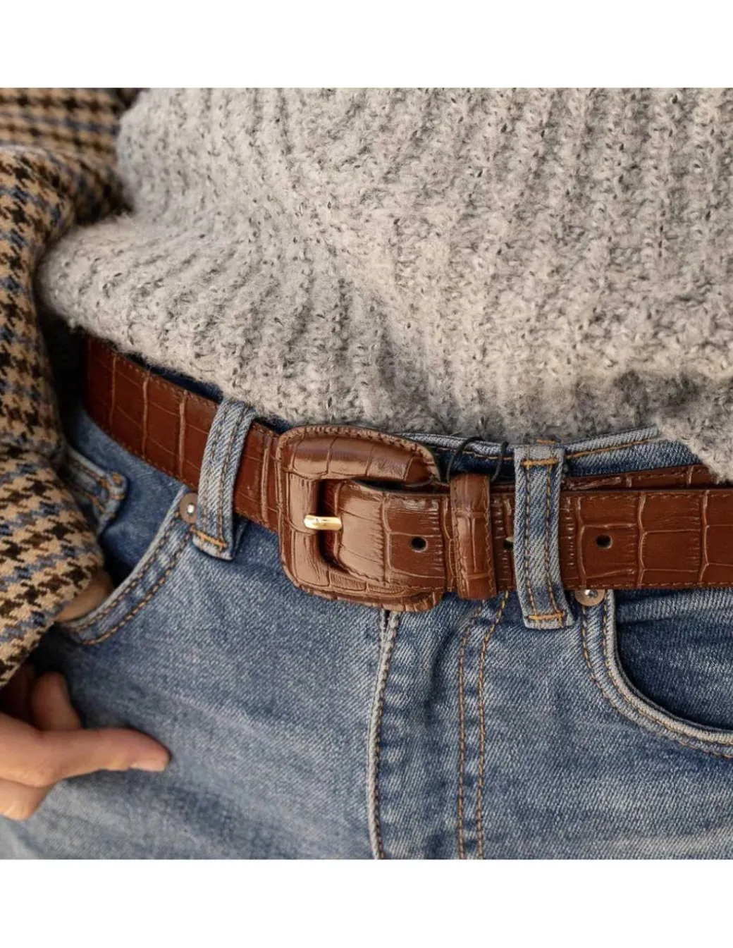 Women'S Leather Belts^MONPIEL Women'S Crocodile Lined Buckle Belt Others